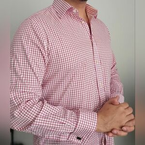 Charles Tyrwhitt Red Grid Check Shirt | Extra Slim Fit | Cufflink Sleeves